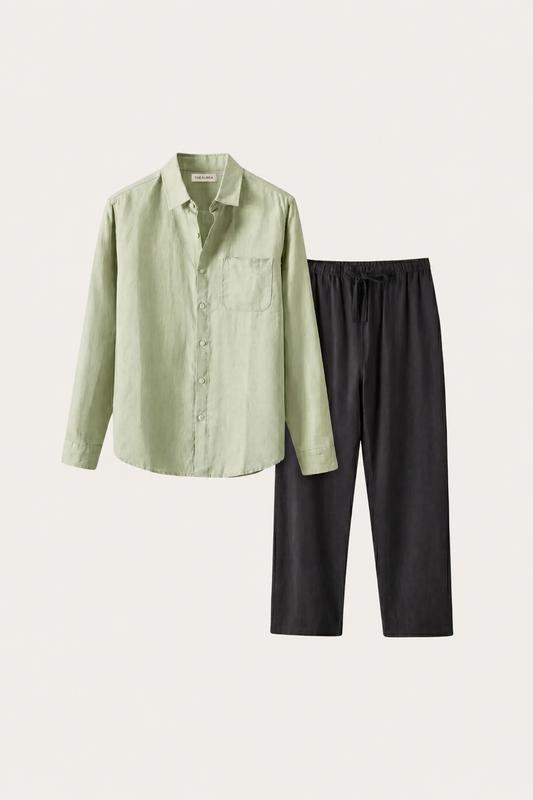 Set in Lino Pisa Maniche Lunghe Verde Menta/Nero