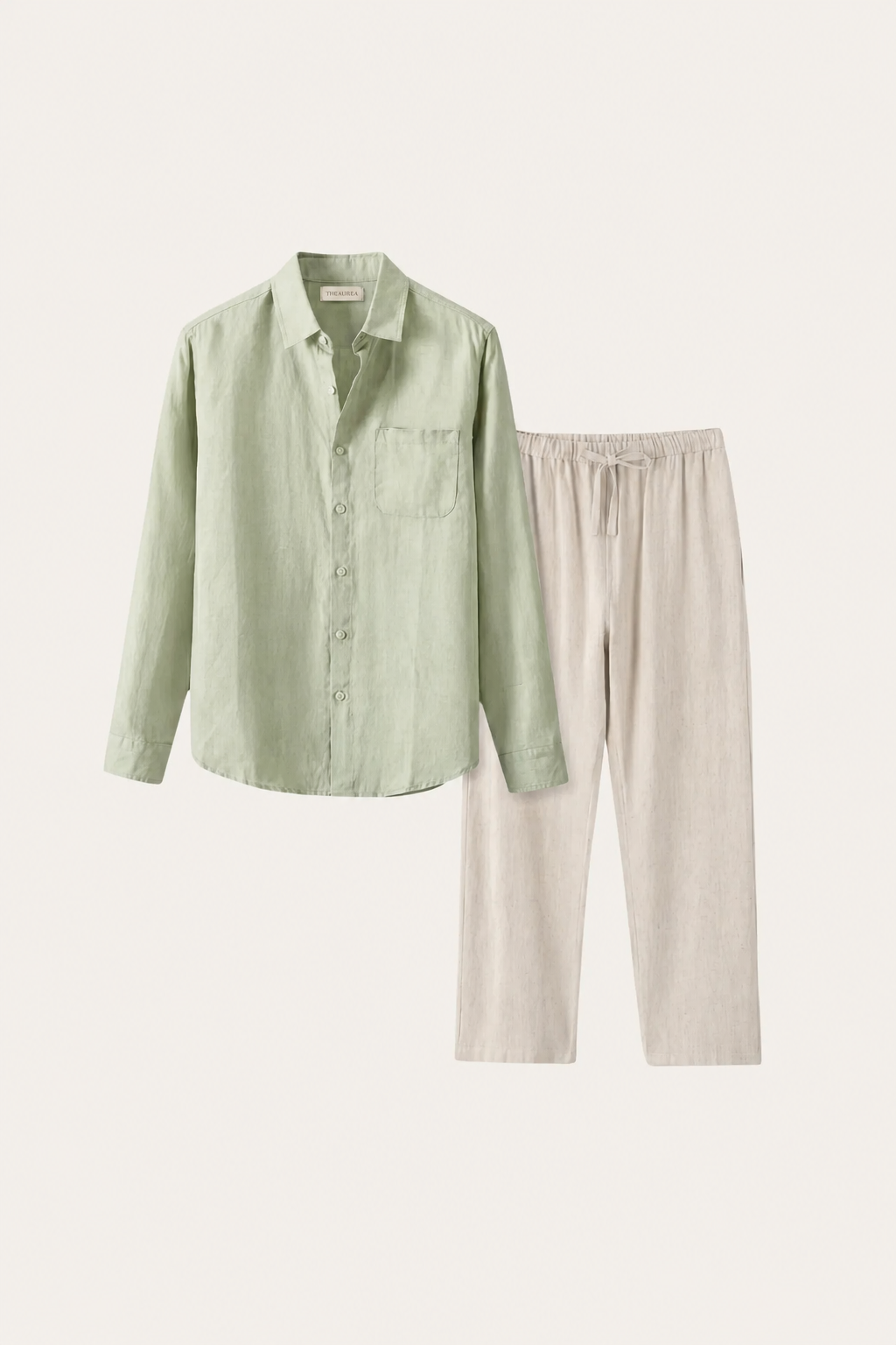 Set di Lino Pisa Maniche Lunghe Verde Menta/Beige
