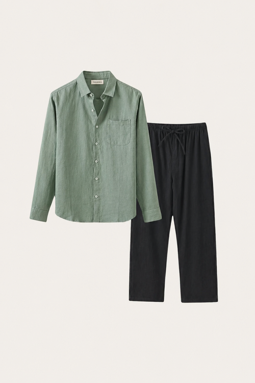 Set di Lino Pisa Maniche Lunghe Verde/Nero