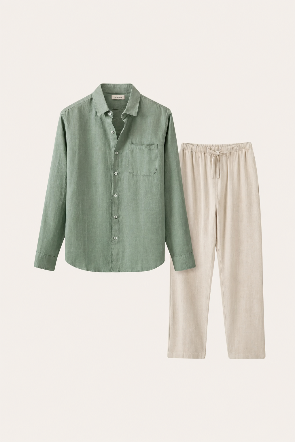Set di Lino Pisa Manica Lunga Verde/Beige