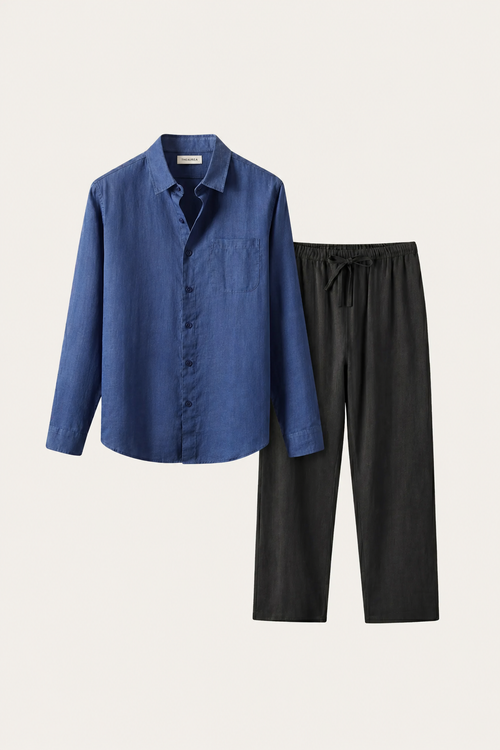 Set in Lino Pisa Maniche Lunghe Blu/Nero