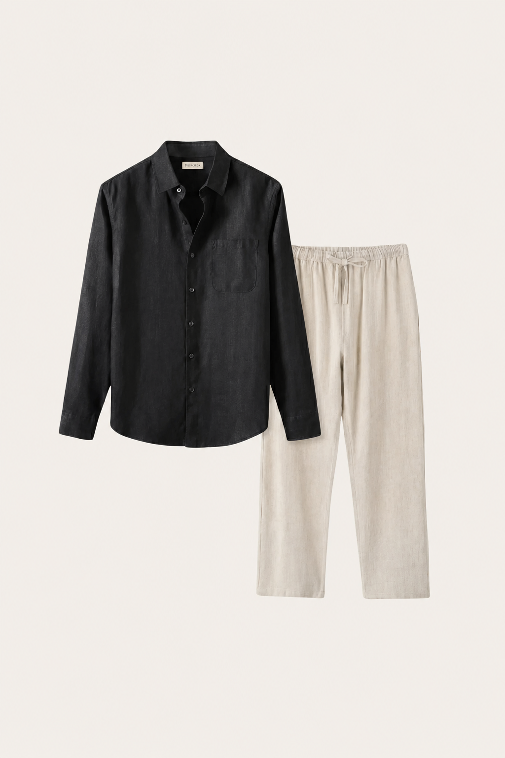 Set in Lino Pisa Maniche Lunghe Nero/Beige