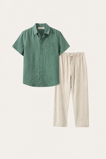 Set in Lino Trento Verde/Beige