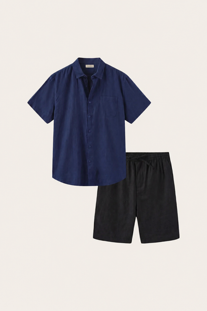 Camicia e pantaloni corti in lino Verona Navy/Nero