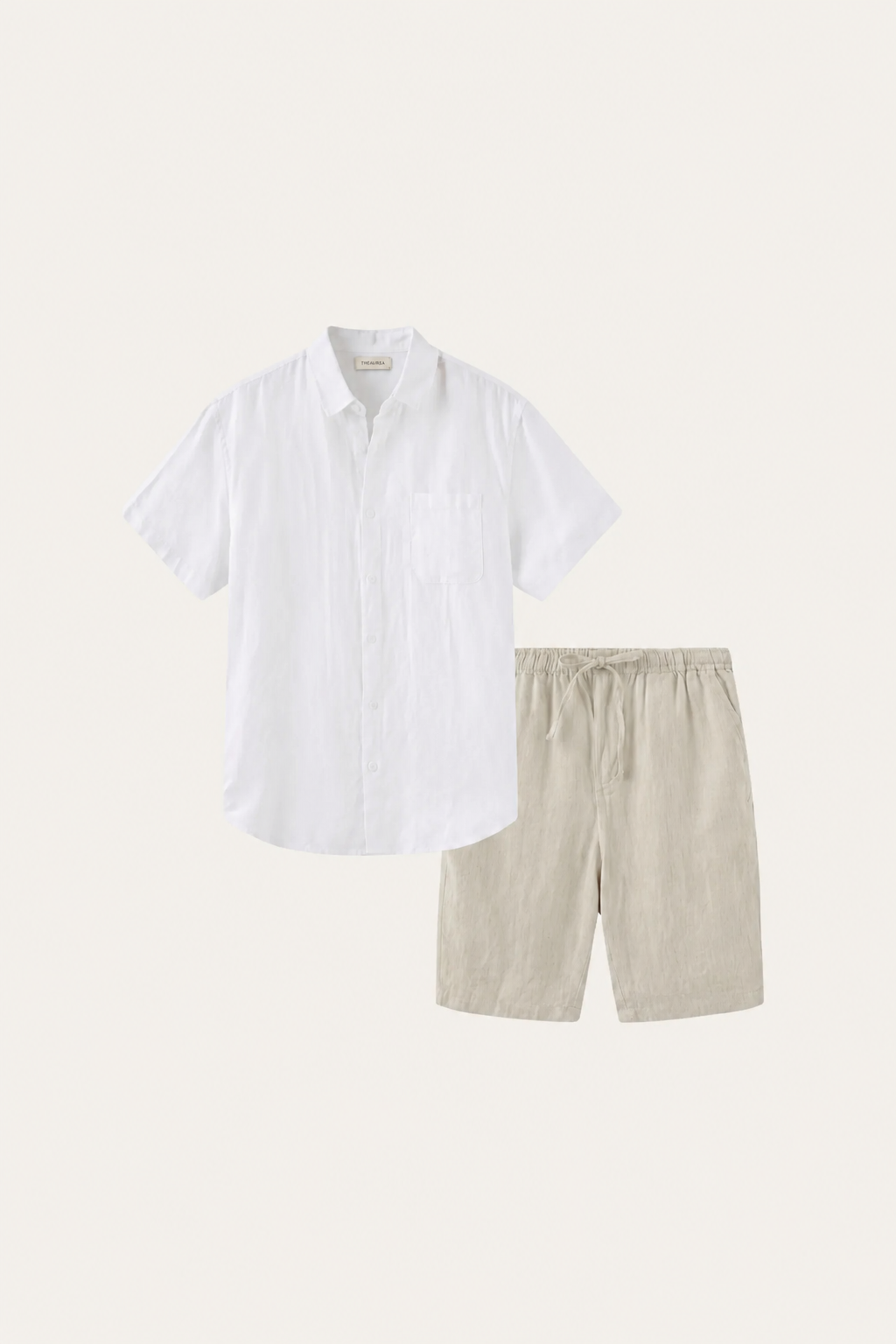 Camicia e Pantaloni Corti in Lino Bianco/Beige