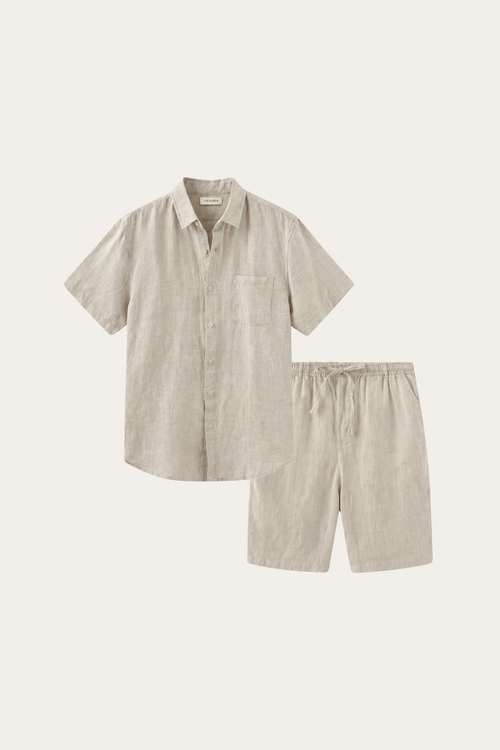 Camicia e Pantaloni Corti in Lino Beige