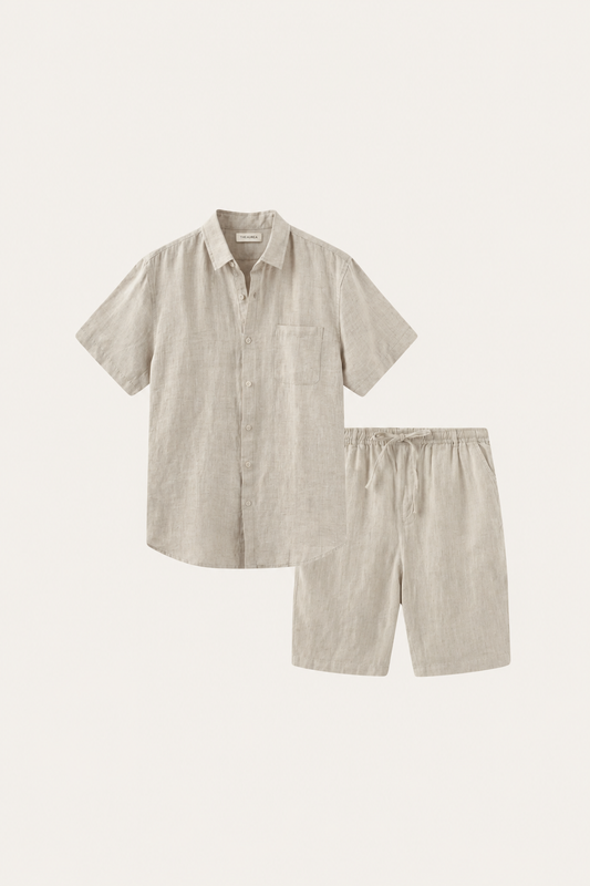 Camicia e Pantaloni Corti in Lino Beige