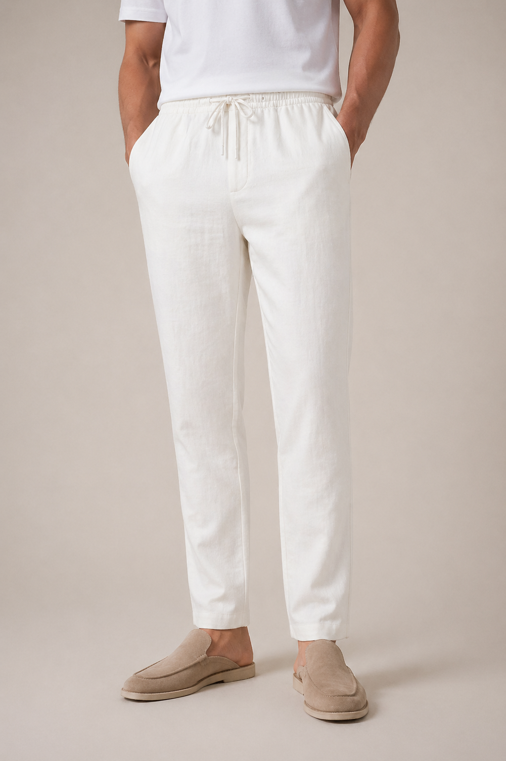 Pantaloni Bayside in Lino Bianchi