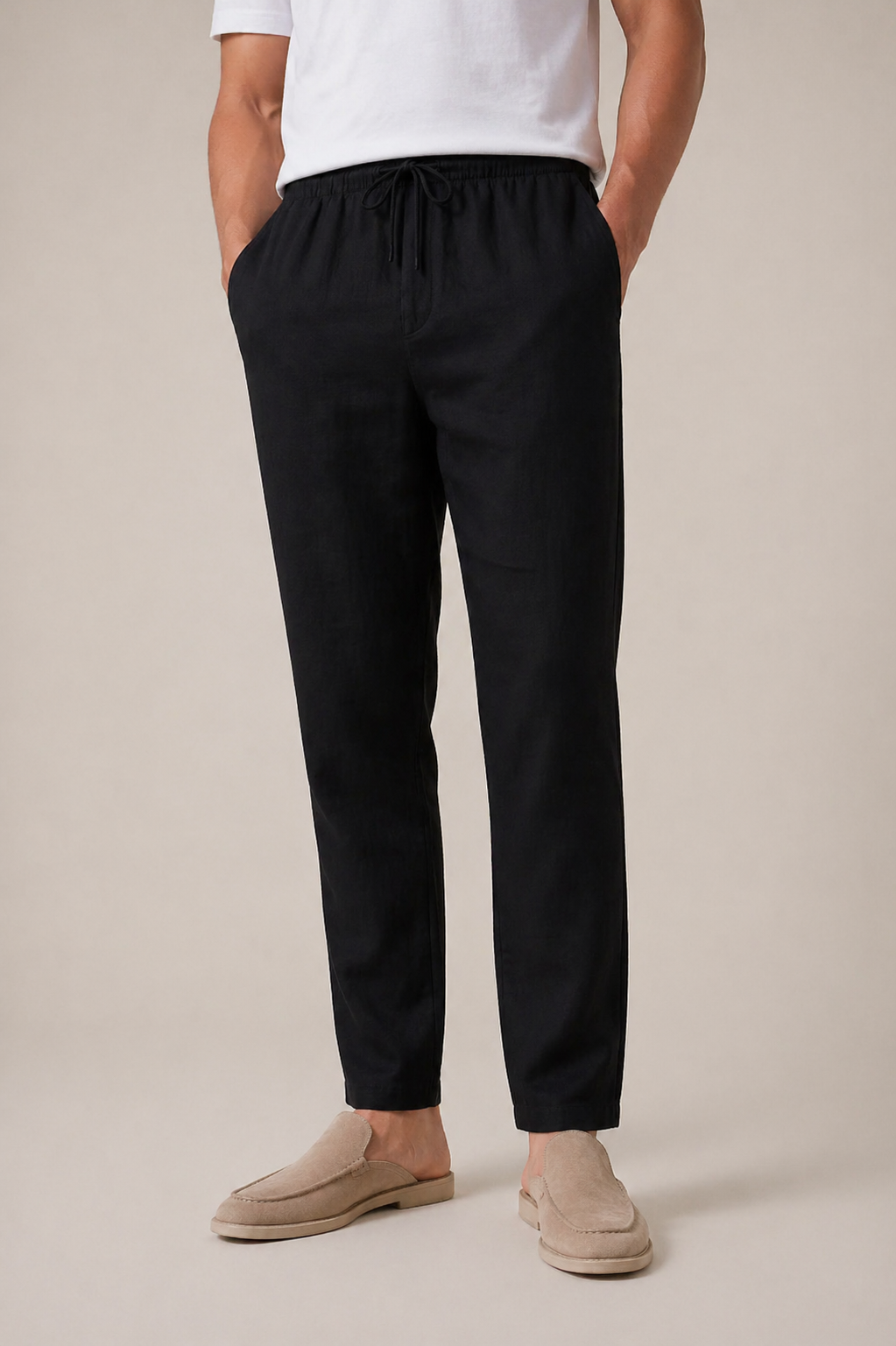 Pantaloni Bayside in Lino Nero