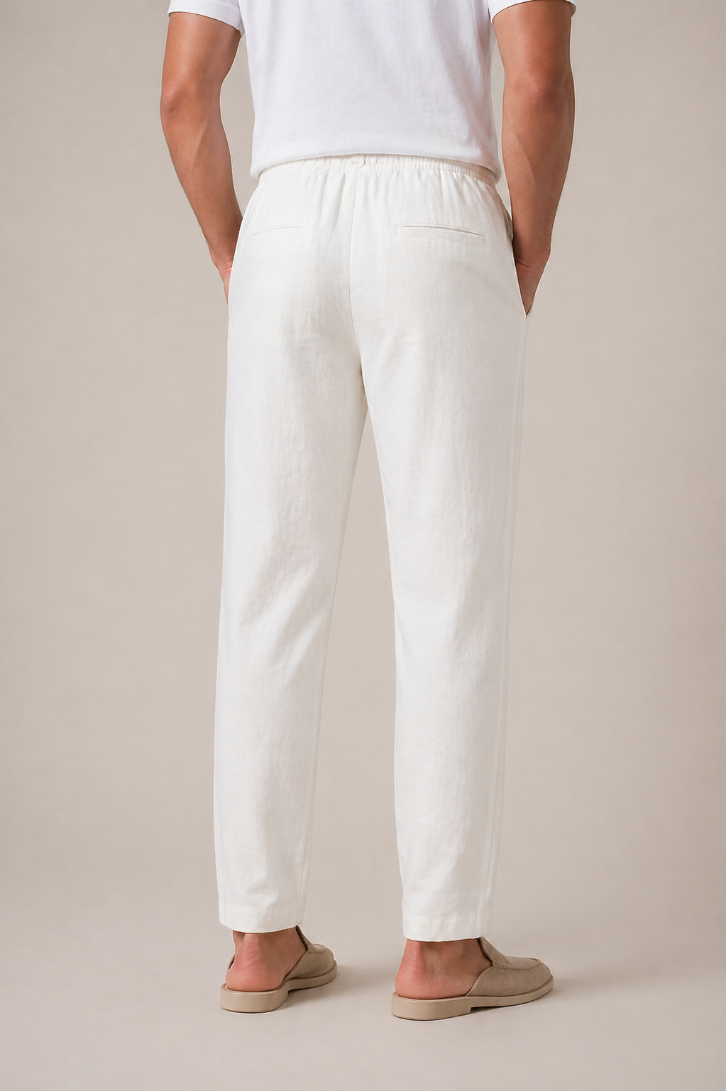 Pantaloni Bayside in Lino Bianchi