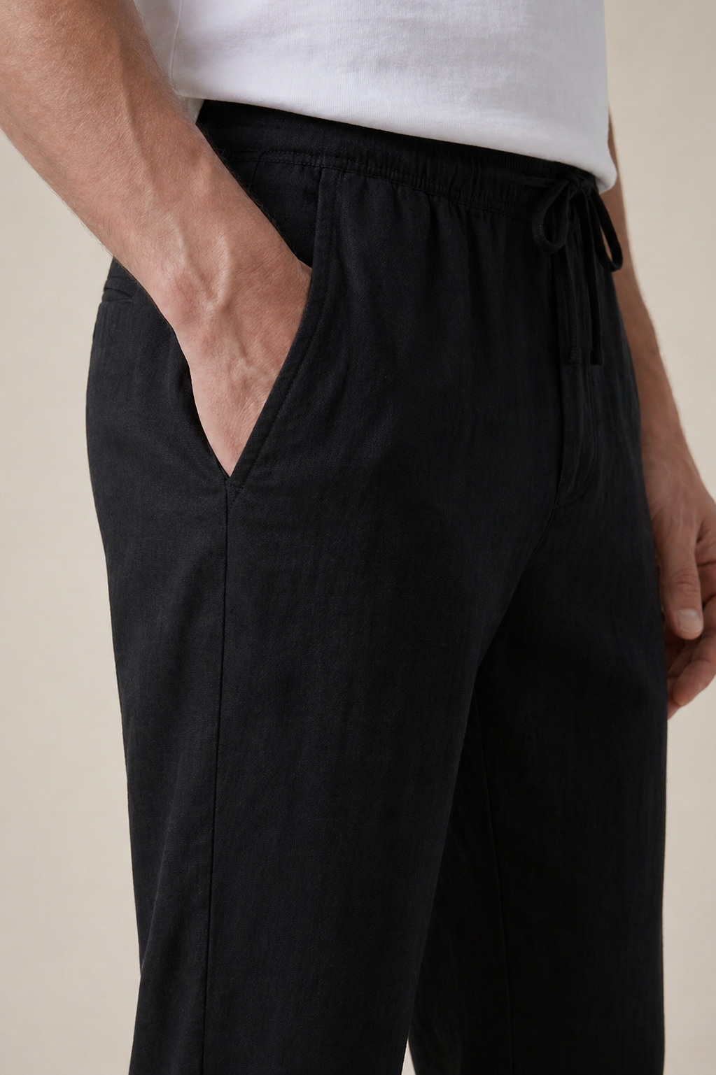 Pantaloni Bayside in Lino Nero