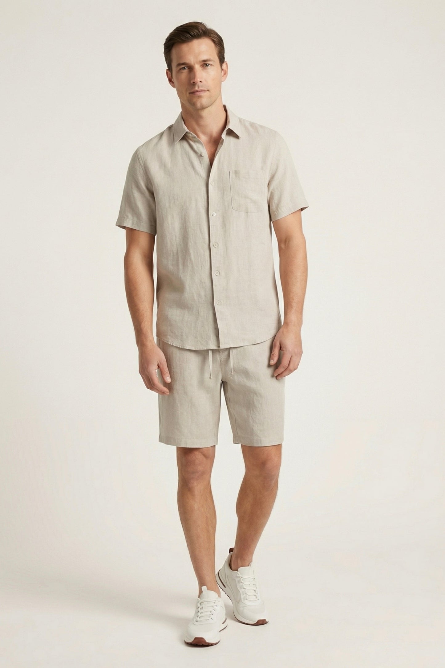 Camicia e Pantaloni Corti in Lino Beige