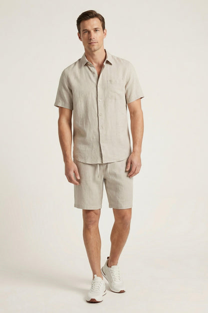 Camicia e Pantaloni Corti in Lino Beige