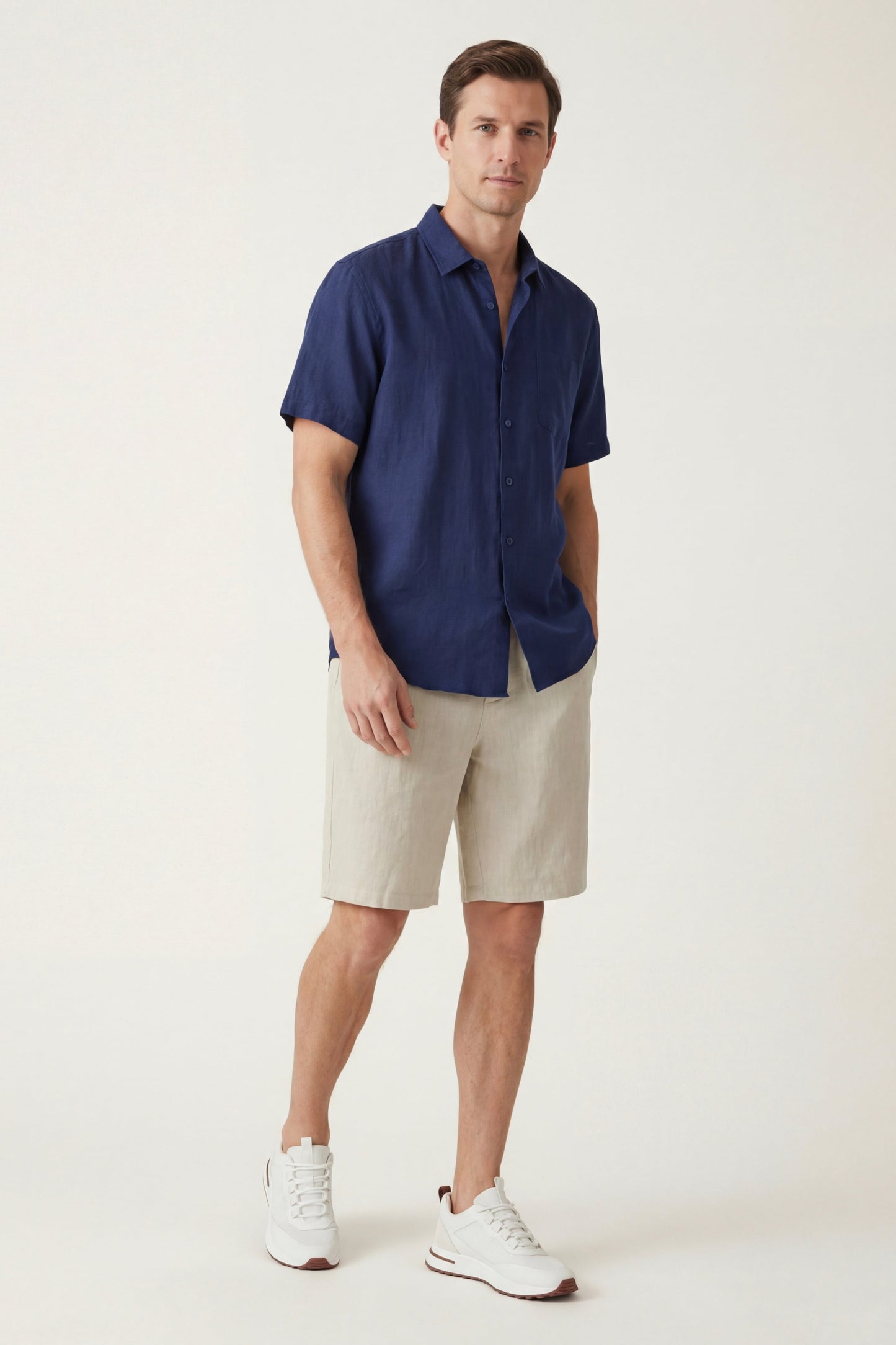 Camicia e pantaloni corti in lino Verona Navy/Beige