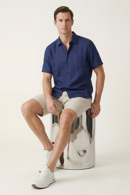 Camicia e pantaloni corti in lino Verona Navy/Beige