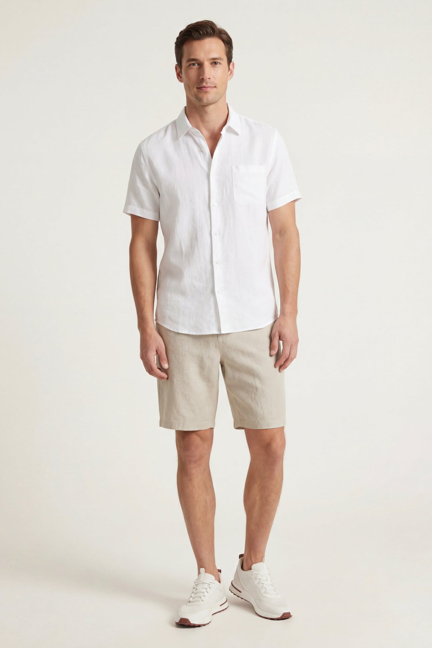 Camicia e Pantaloni Corti in Lino Bianco/Beige