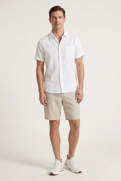 Camicia e Pantaloni Corti in Lino Bianco/Beige