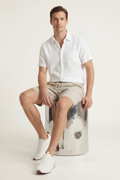 Camicia e Pantaloni Corti in Lino Bianco/Beige