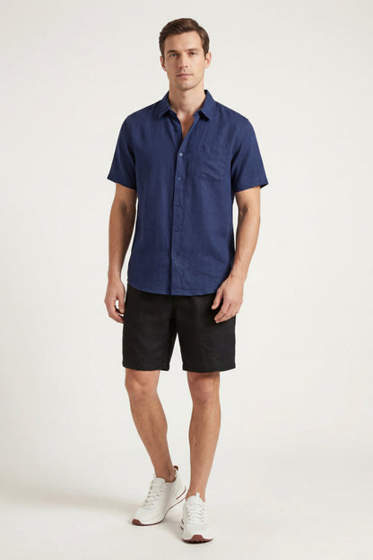Camicia e pantaloni corti in lino Verona Navy/Nero
