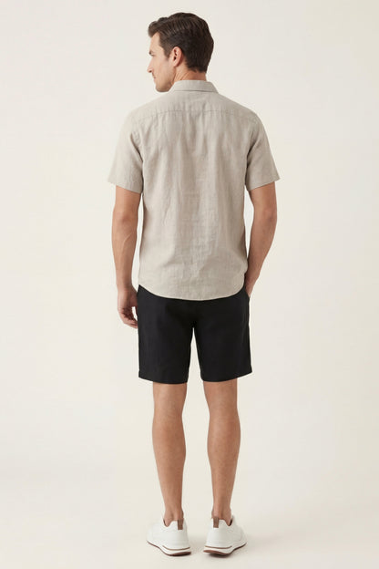 Camicia e Pantaloni Corti in Lino Beige/Nero