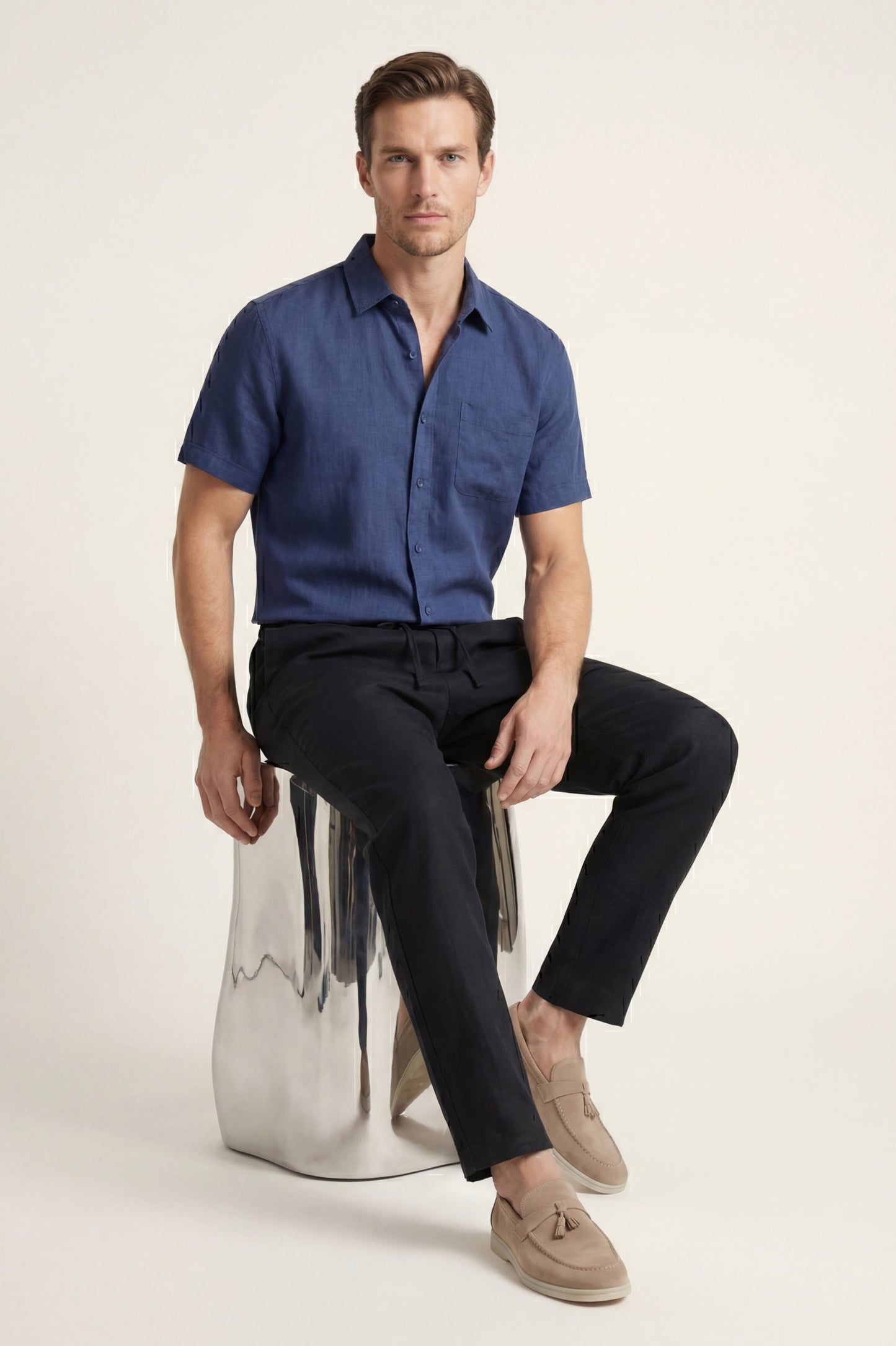 Set in Lino Trento Blu/Nero