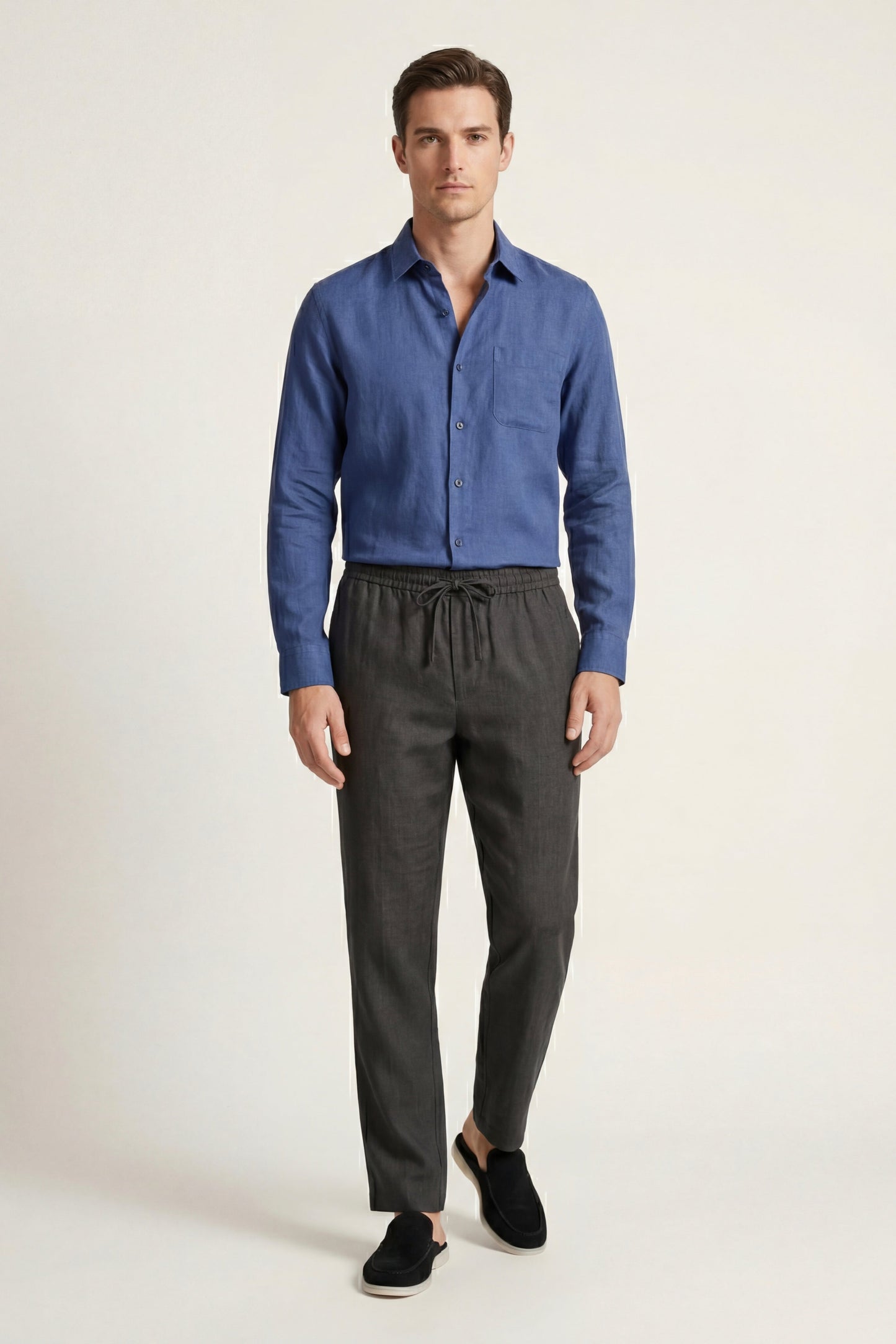 Set in Lino Pisa Maniche Lunghe Blu/Nero