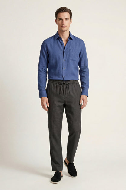 Set in Lino Pisa Maniche Lunghe Blu/Nero