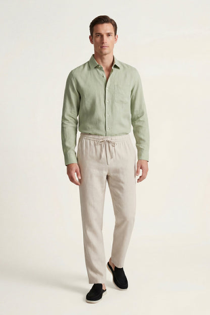 Set di Lino Pisa Maniche Lunghe Verde Menta/Beige