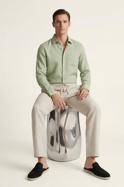 Set di Lino Pisa Maniche Lunghe Verde Menta/Beige