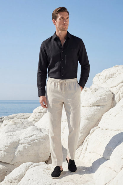 Set in Lino Pisa Maniche Lunghe Nero/Beige