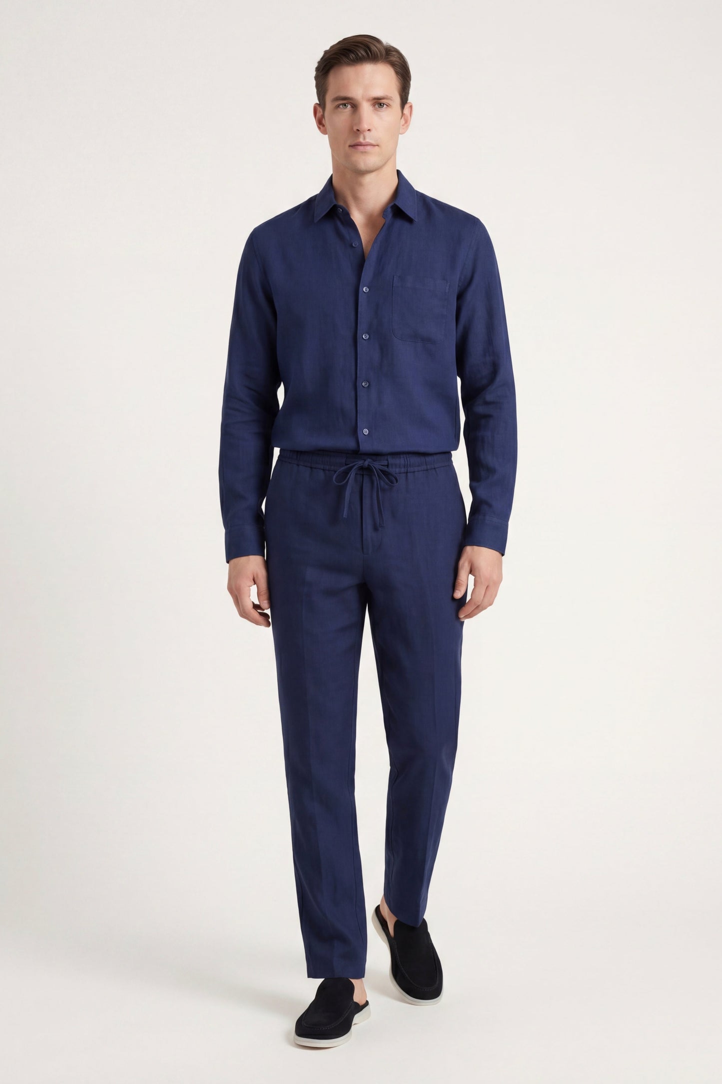 Set di Lino Bellagio Manica Lunga Navy