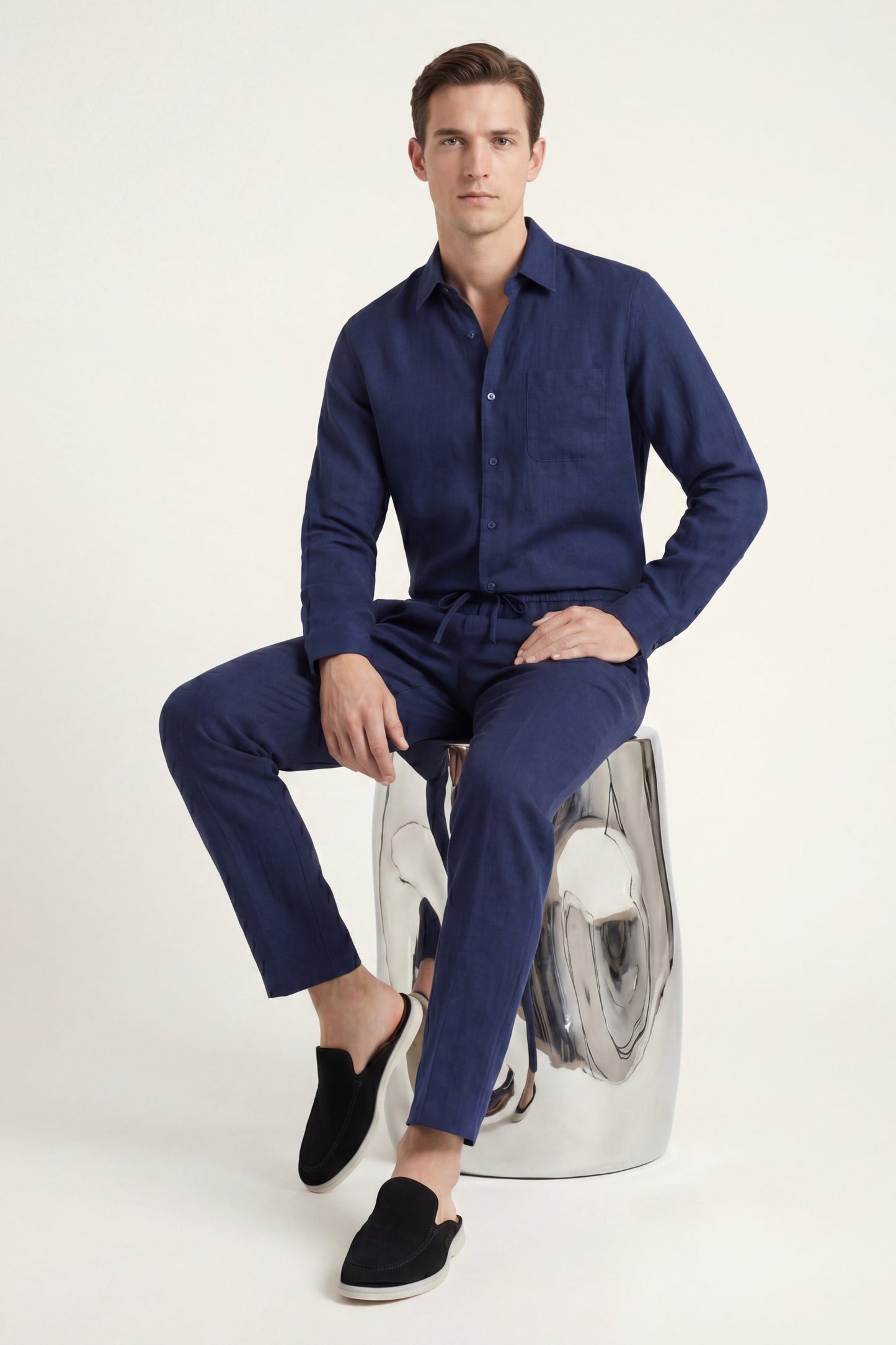 Set di Lino Bellagio Manica Lunga Navy