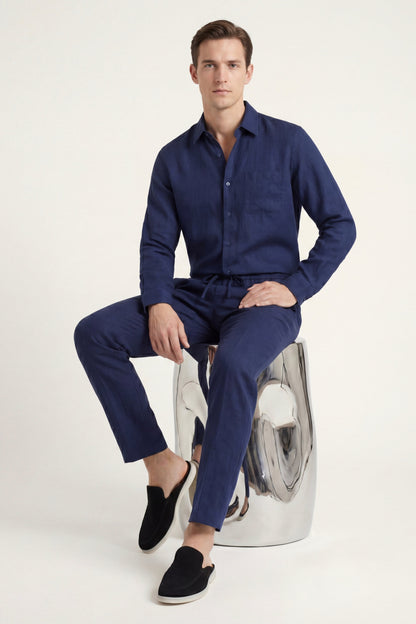 Set di Lino Bellagio Manica Lunga Navy