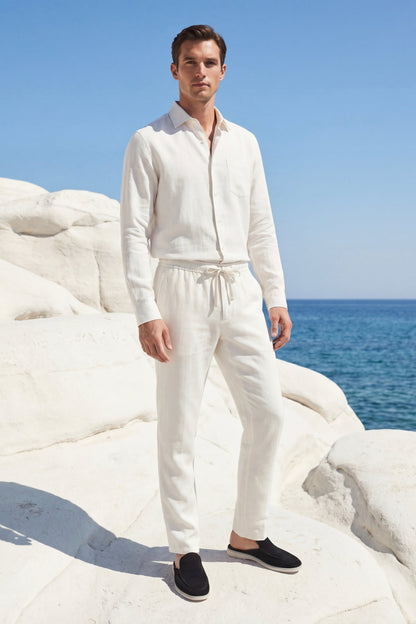 Set di Lino Bellagio Maniche Lunghe Bianco