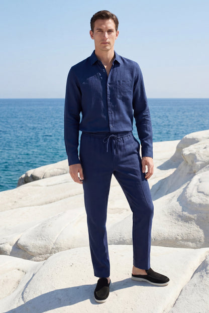 Set di Lino Bellagio Manica Lunga Navy