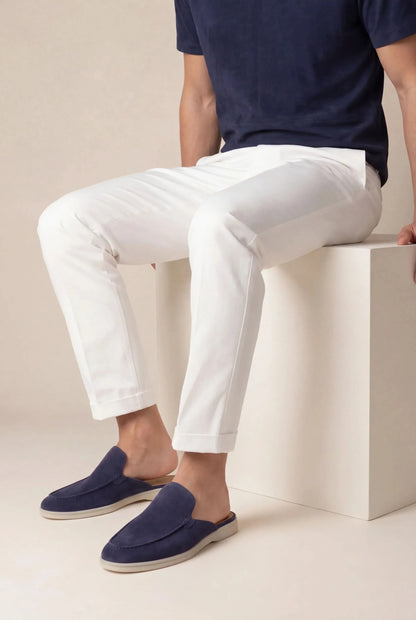 Mule Yacht in suede blu marino