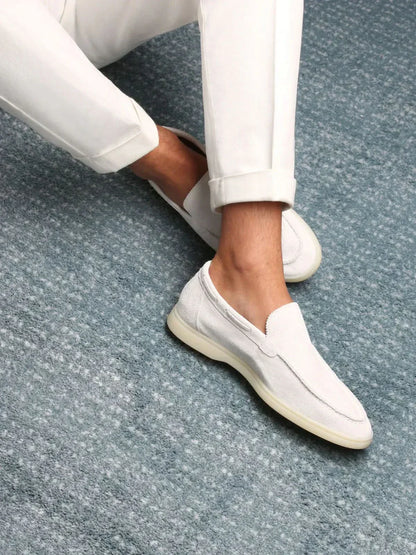 Mocassino Classico in Suede Bianco Perla