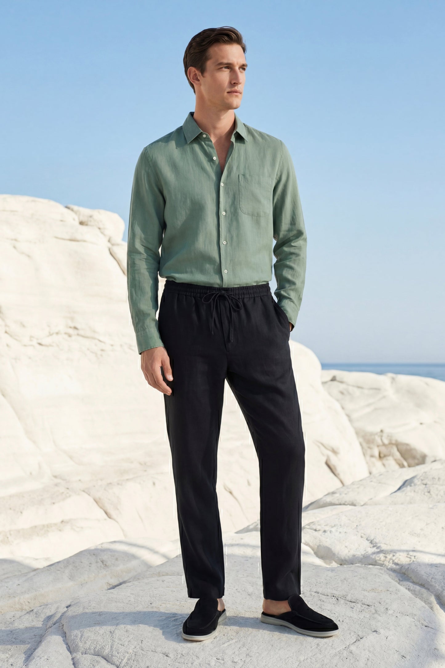 Set di Lino Pisa Maniche Lunghe Verde/Nero